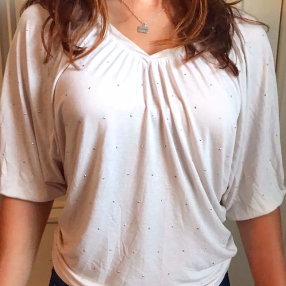 White House Black Market Cream Bling Top